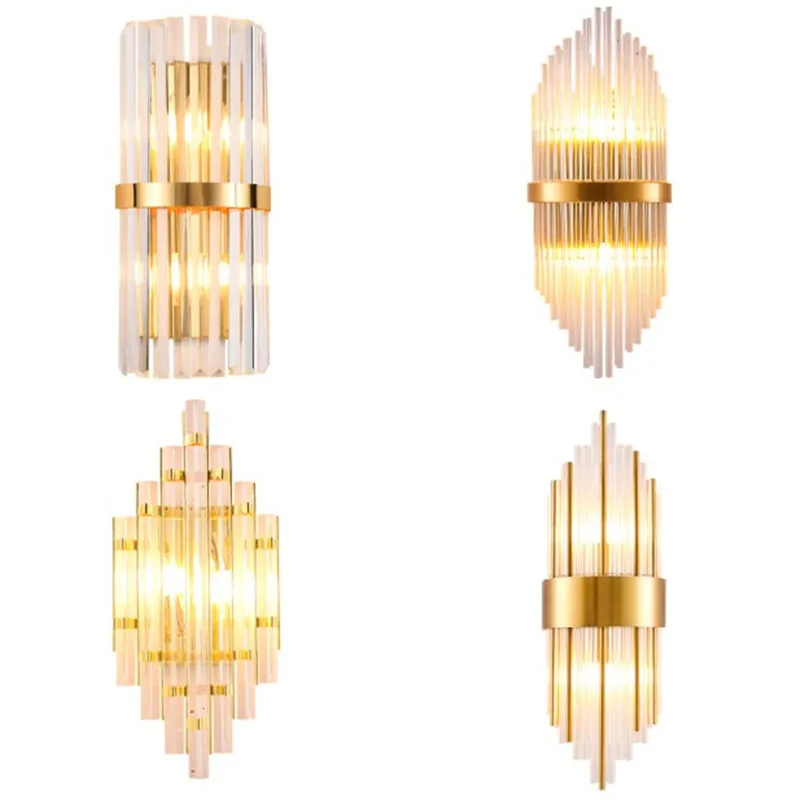 

Modern Golden Metal Crystal Glass Wall Lamp Italy Design Wall Scone luminaire Led Indoor Lighting Fixtures Bedside Wall Lamp