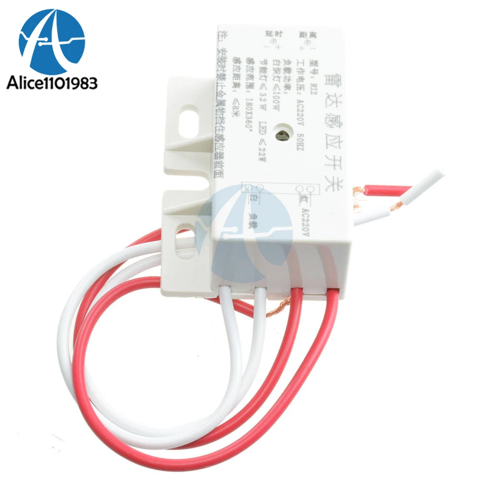 AC 220V 50Hz Delay Human Body Motion Detector Microwave Radar Sensor Switch Module Security Adjustable Range 4-8M Time 10-70S