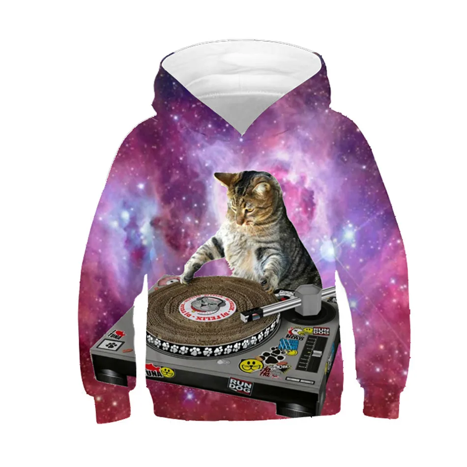 2022 New Space Galaxy Color Kids Hoodies Boys/Girls 3d Sweatshirt DJ Cat Printed Funny Cartoon Clothes Children Pullovers Tops