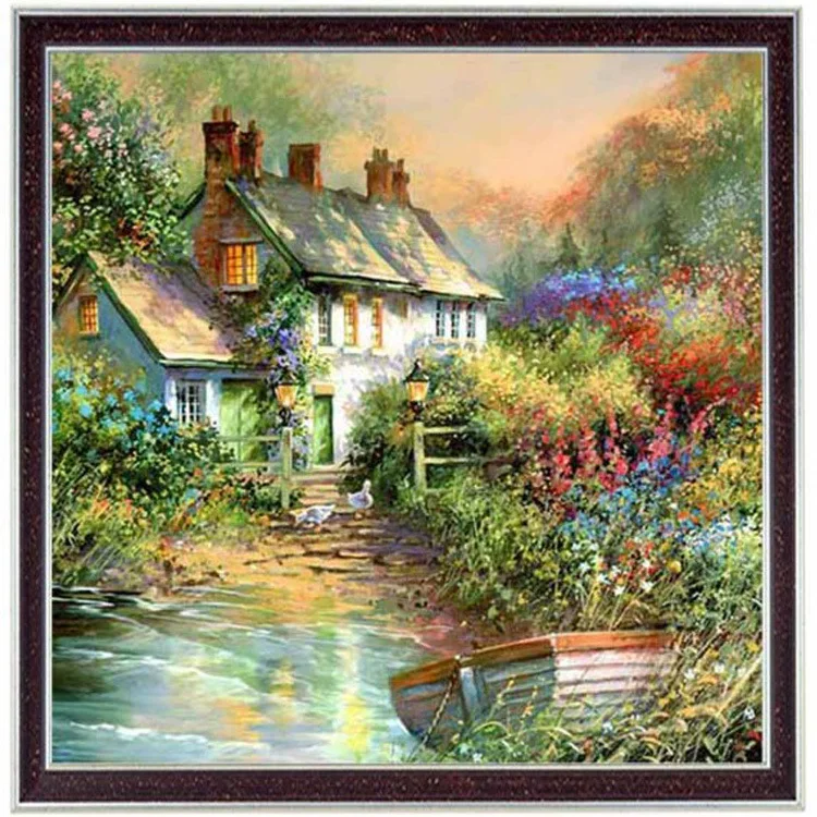 Farmhouse Hut Scenery beautiful,Needlework Cross stitch Stylish for Embroidery 14CT kits,Patterns Cross-Stitching,DIY Handmade