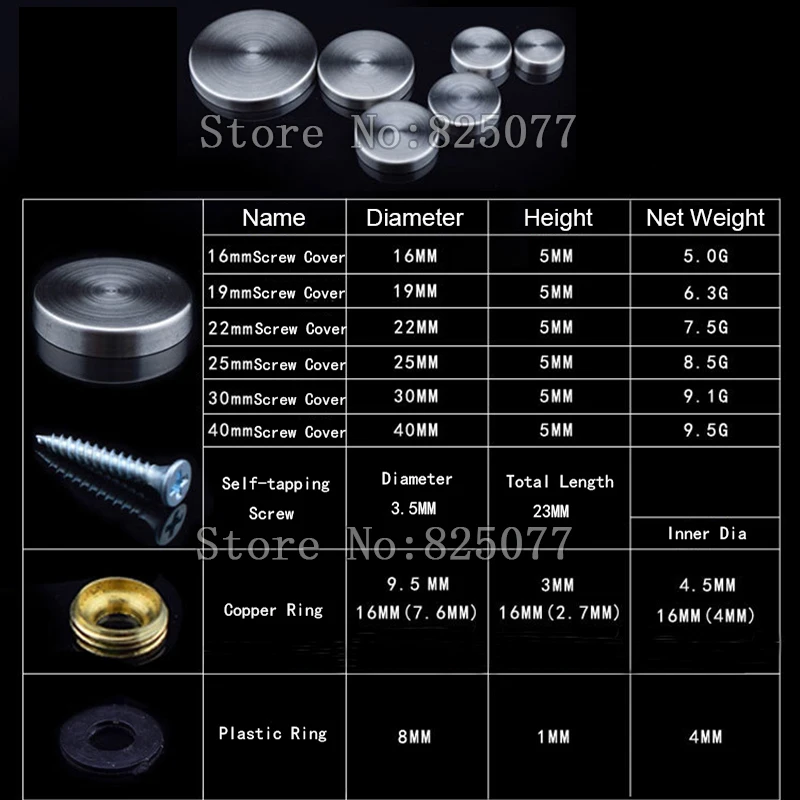 1000PCS Diameter 22mm Advertisement Fixing Screws Standoff Covers 304 Stainless Steel Flat Mirror Screws Cover Caps KF965