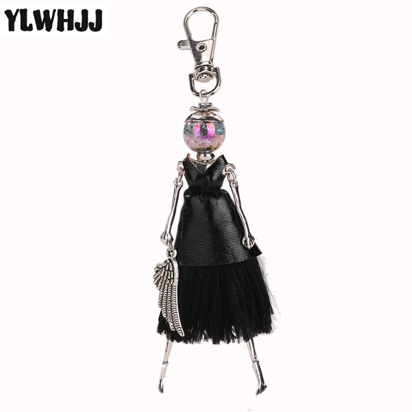 YLWHJJ New Women tassel black princess doll bag keychain alloy girls handmade baby car key chain pendant fashion jewelry brand