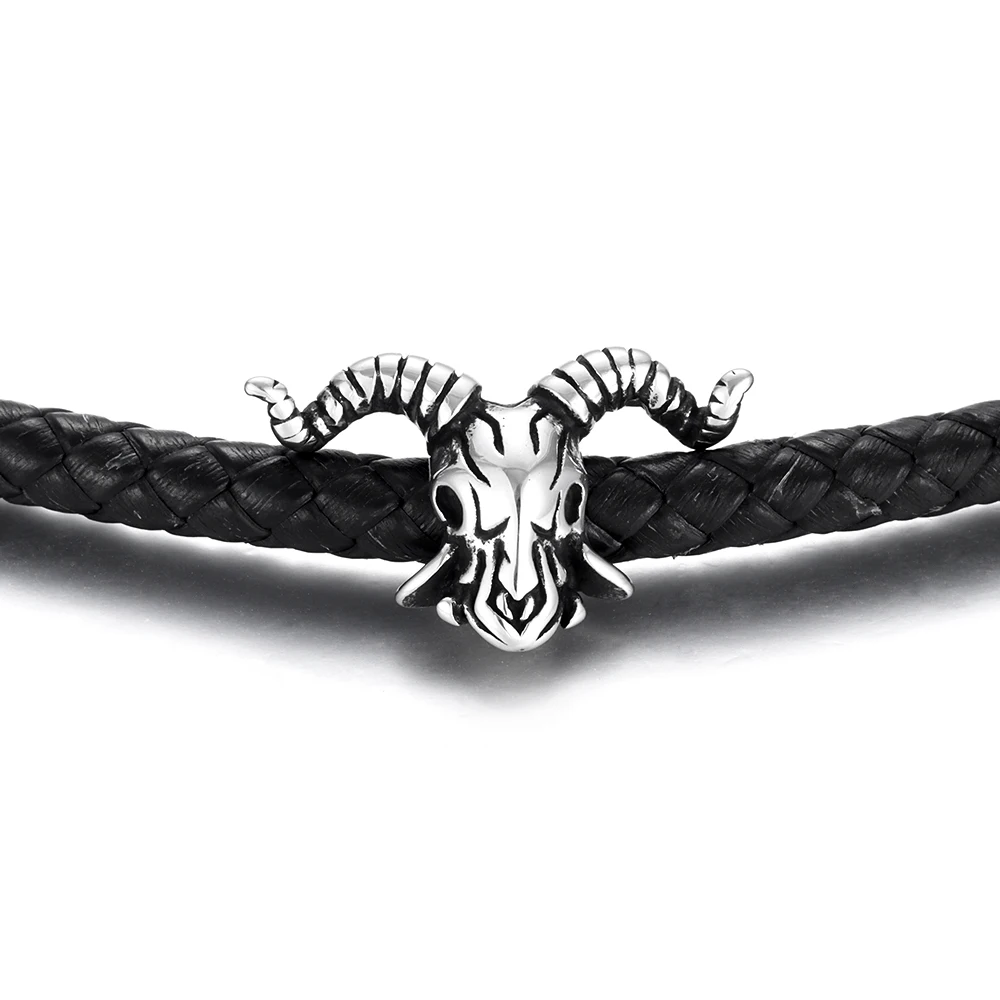 Stainless Steel Beads Goat 6mm Large Hole Bead Blacken Animal Charms Slider for Leather Bracelet Making DIY Jewelry Finding