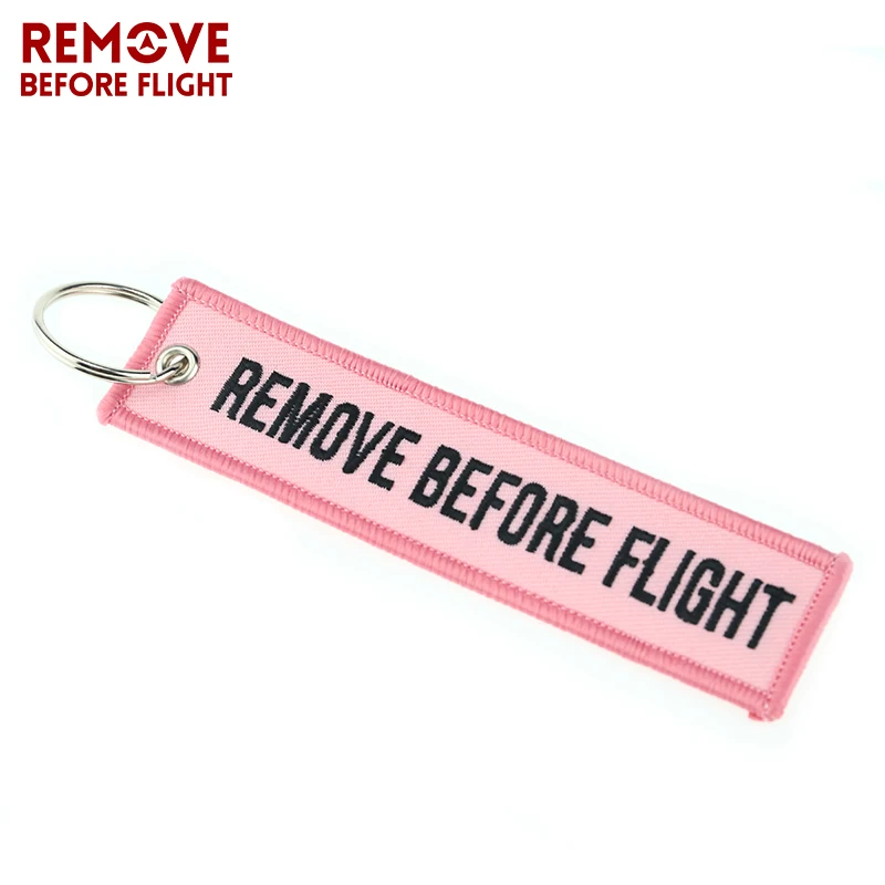 Fashion Jewelry Chain Keychain for Cars Motorcycles Embroidery Key Chain Pink Key Fob REMOVE BEFORE FLIGHT Pink Keychain Key Tag