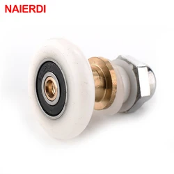 NAIERDI Stainless Steel Brass Shower Wheel Replacement Door Rollers Runners Rubber Wheels Pulleys For Bathroom Fixture Hardware