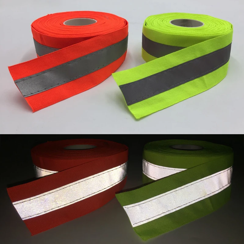 Roadstar 50mm Width Fluorescent  Yellow&Fluorescent Orange Reflective Fabric Tape Sew On Safe Clothing