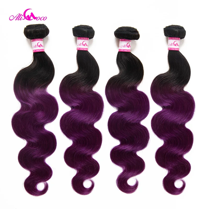 Ali Coco Body Wave 3 pakiet z zamknięciem 1B/fioletowy kolor brazylijskie pasma włosów z zamknięciem 8-28 cali doczepiane włosy Remy