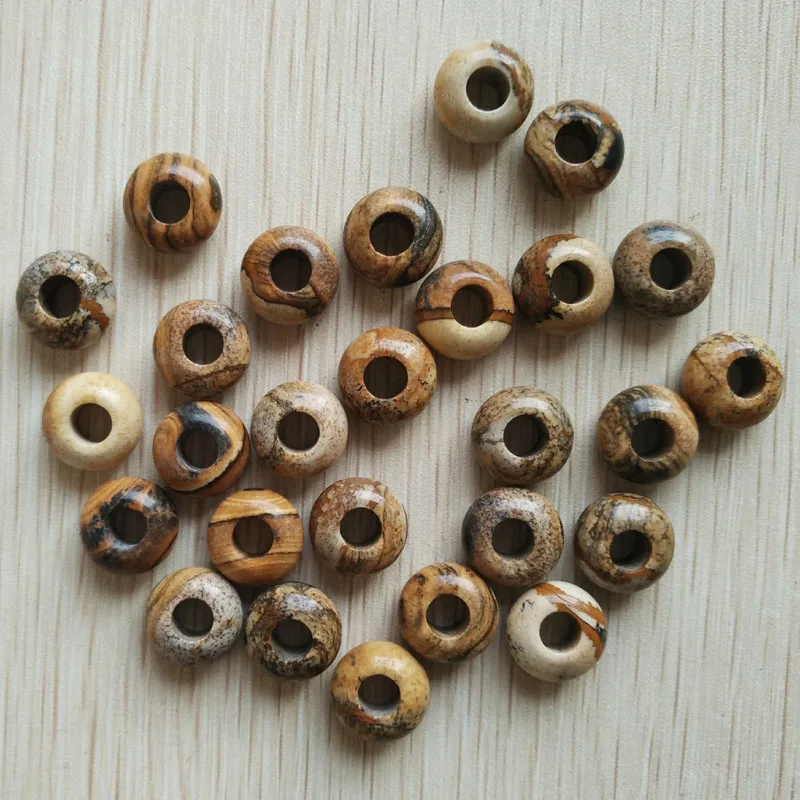 

Fashion good quality natural picture stone round shape big hole beads for Charms Bracelet 50pcs/lot wholesale free shipping