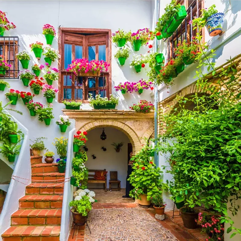 Papel tapiz de fotos, Mural de paisaje de patio de ciudad europea, restaurante, cafetería, Fondo de pared de tela, papel tapiz 3D para paredes en