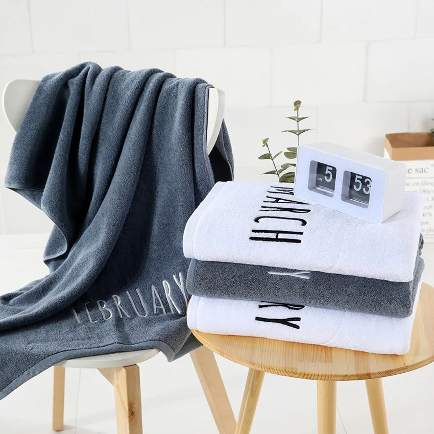 100% Cotton Face Towel 12 Month Letters Embroidery Bathroom Home Hotel Modern Towels for Adults Kids 35x75cm 140g Toalla de cara