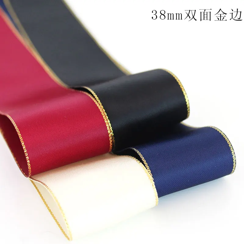 Hot high quality 38mm (1meter/lot) beautiful Multicolor Gold Edge Grosgrain Ribbon gift packaging supplies hairpin DIY ribbons