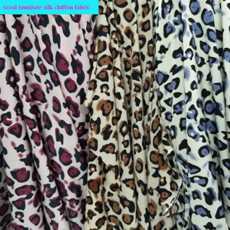 Good Chiffon Fabric 3Colours Sexy Leopard Print Immitate Silk Chiffon Dress Fabric Sewing Material DIY Summer Dress Wide 150cm