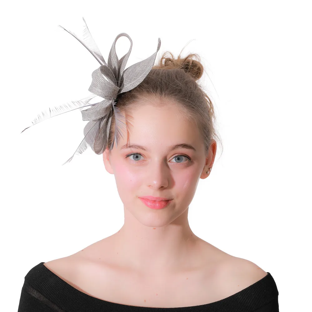 Frauen Gold Feder Blumen Hut Haar Clip Fascinator Schöne Kopfbedeckungen Stirnband Für Cocktail Party Hochzeit Kirche Haar Zubehör – Detail 17