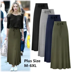 Plus Size Cotton Women Skirts Large Size 6XL Long Maxi Skirt For Women High Waist A Line Female Skirts