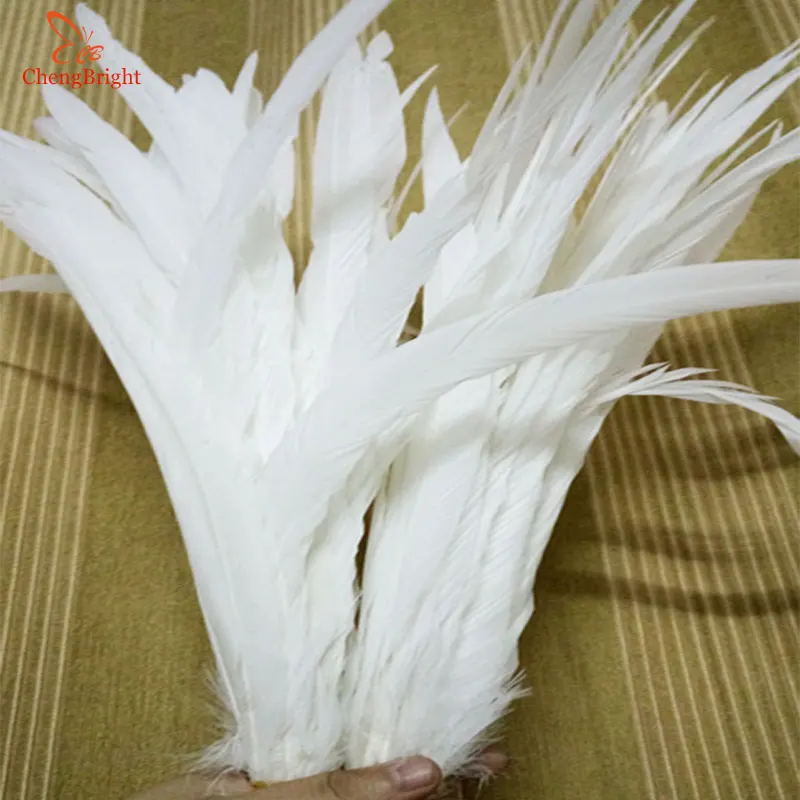 CHENGBRIGHT High Quality Pure White Rooster Coque Tail Feathers For Crafts Wedding Decoration Costume Decoration Pheasant Plumes