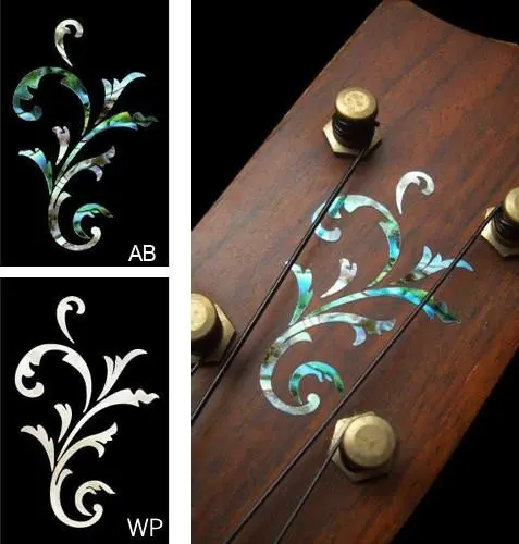 Headstock Inlay Stickers Decals - Small Vine - Abalone Blue (AB)