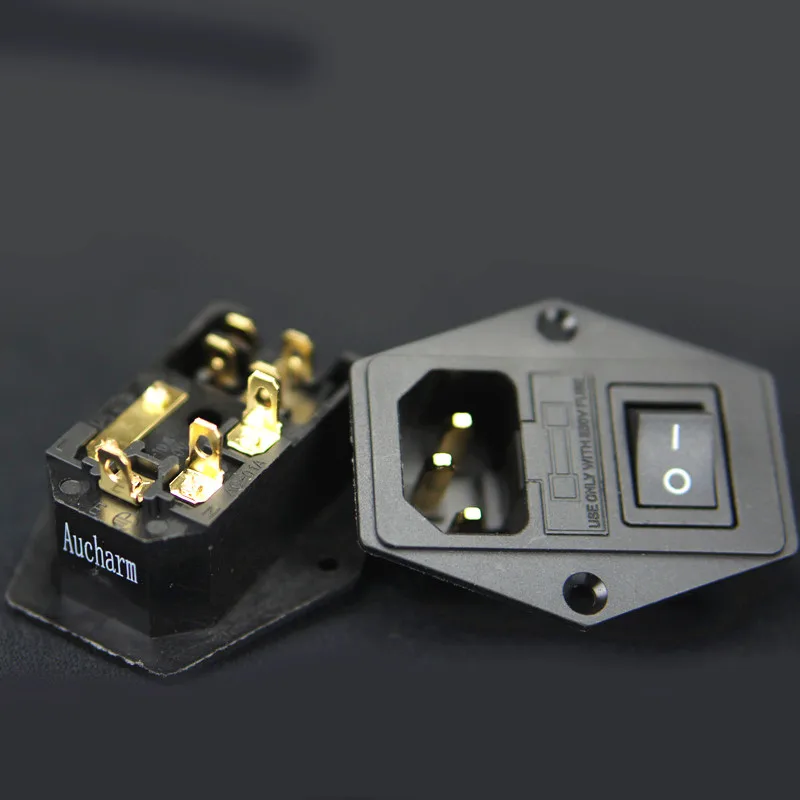 1 piece Gold-plated copper brass power socket and fuse seat and power switch for amplifier dac muisc player