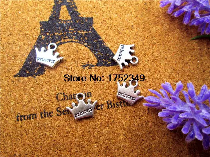 40PCS--Princess Crown Charms Antique Tibetan Silver Tone cown pendants/charms 11x13mm