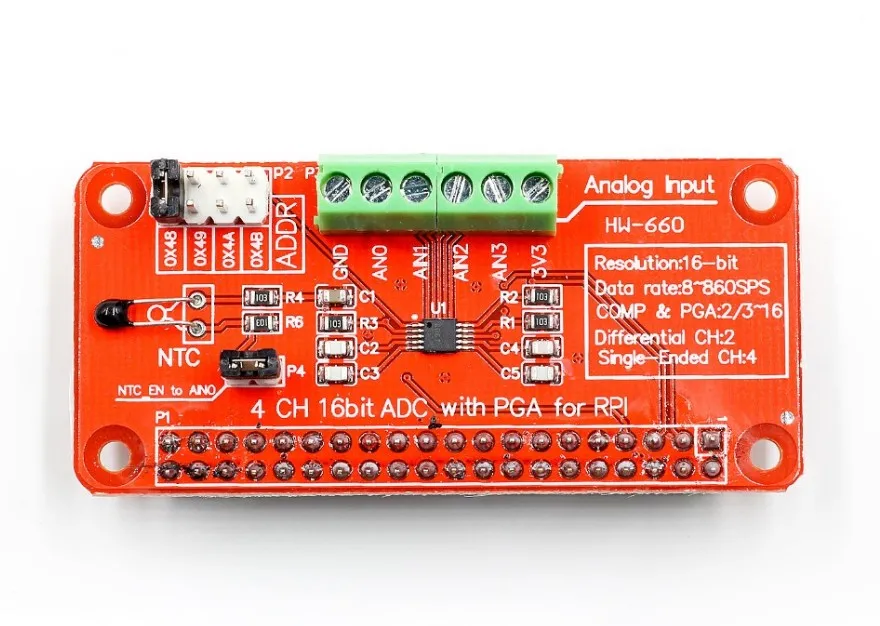 Módulo ADS1115 I2C de 16 Bits, 4 canales para Raspberry Pi 3/2 Modelo B/B + conector