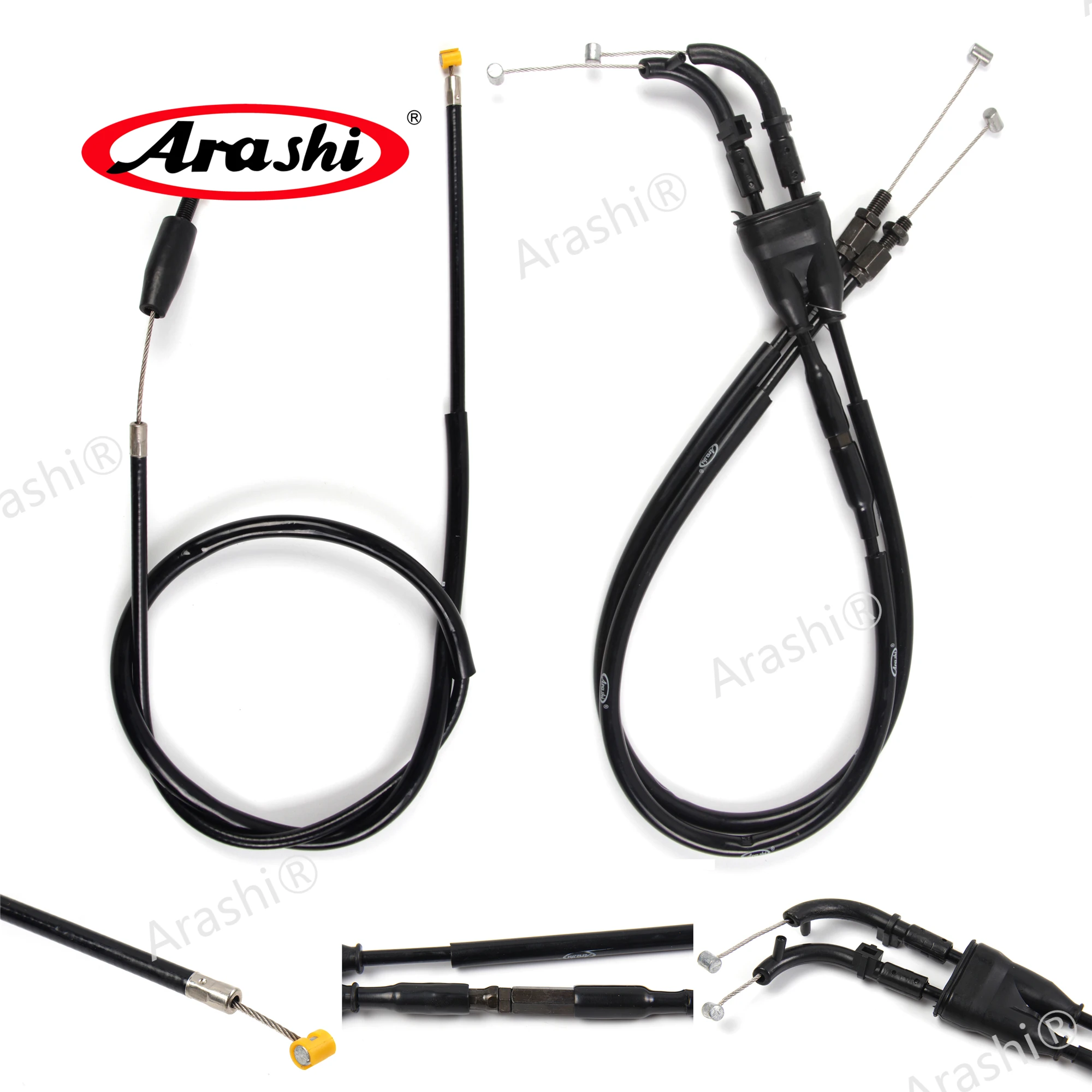 Arashi Motorcycle Accessories Throttle & Clutch Cables Stainless Lines for YAMAHA YZF R6 2006 2007 2008 2009 - 2012 YZF-R6 1 Set