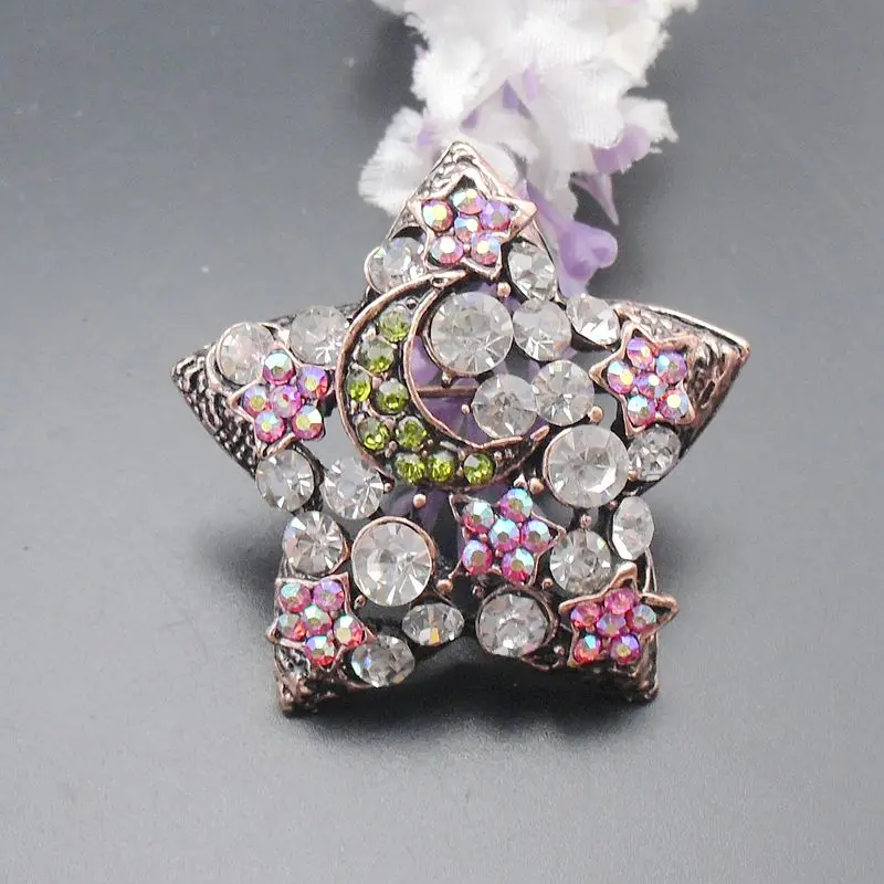 1 Piece Small Rhinestone Crystal Star Alloy Fashion Costume Jewelry Red Bronze Plated Brooch Pin for Women Gift Item No.: BH7032