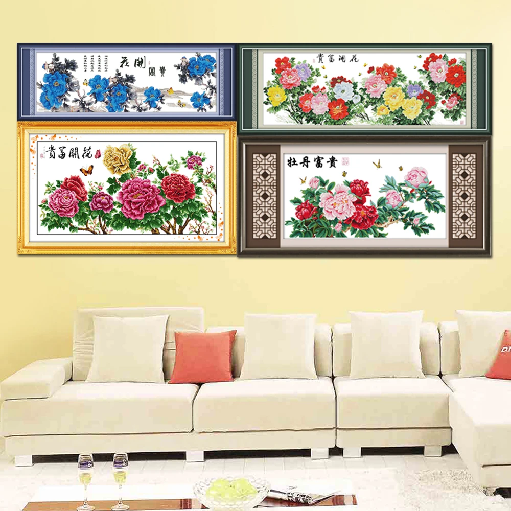 Joy Sunday-Wealthy Peony, Fortune Comes with Blooming Flowers, Cross Stitch Kits, Home Decor, H010, 1, H019(2), H019(4), H019(6)