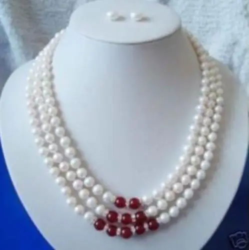 

FREE shipping 3row 7-8mm Freshwater pearl stone necklace earring set