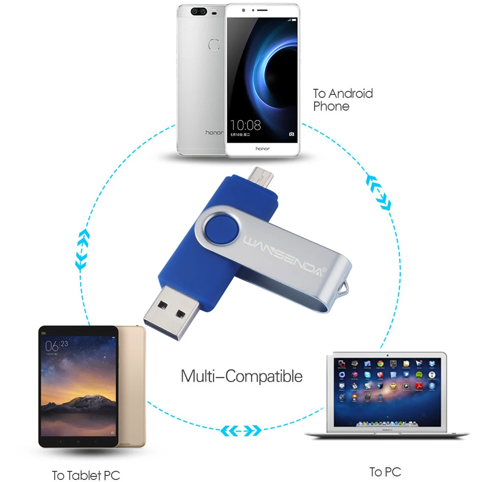 WANSENDA OTG USB Flash Drive 128GB Pen Drive for SmartPhone/PC 32GB 64GB 256GB External Storage Pendrive USB Memory Stick
