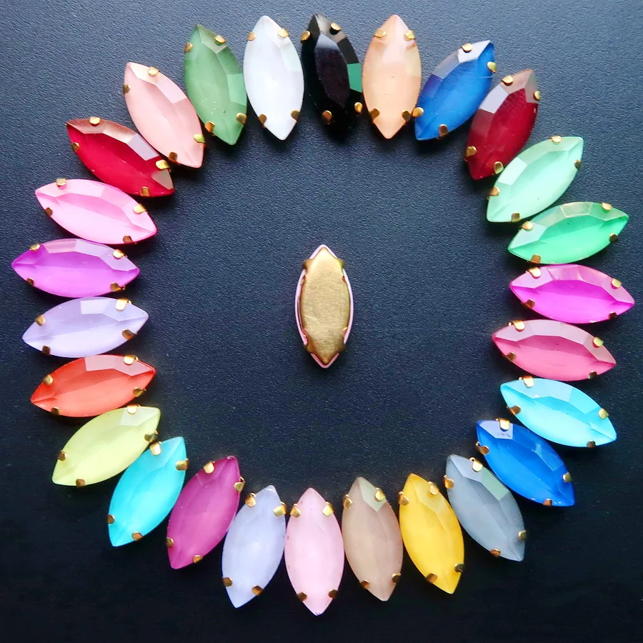Pferdeaugenförmige Goldklauenfassungen, Jelly Candy Glas & AB Farben Kristall 7*15mm 20 Stück/Packung, zum Aufnähen, Strassperlen, Kleidung, DIY-Verzierung – Detail 4