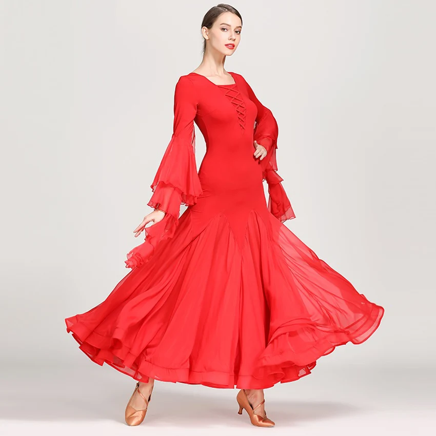 Waltz Ballroom Competition Dress Standard Dance Performance Stage Costumes Women Chiffon Evening Gowns Long Skirt Big Swing