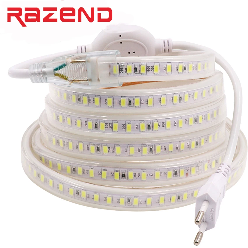 SMD 5730 Led Strip Light Waterproof 120leds/m 220V Led Tape Ultra Bright Cold White/Warm White 1m 5m 10m 20m 100m Power Plug