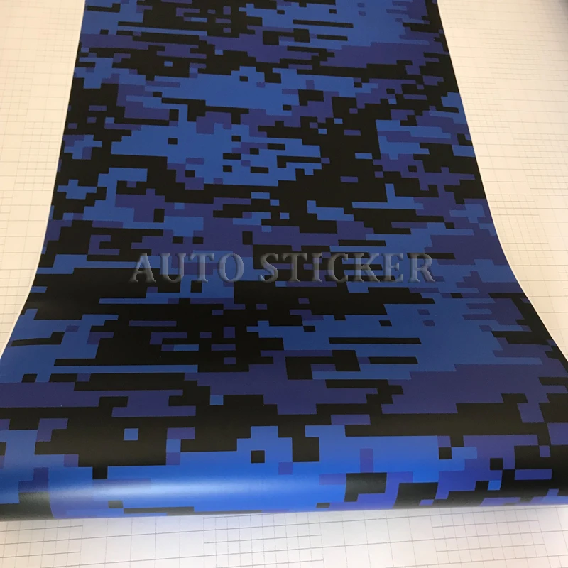 50cm Width Blue Black Digital Camouflage Vinyl Film Car Wrap Foil Adhesive Pixel Motorcycle Car Camo Wrapping Decal