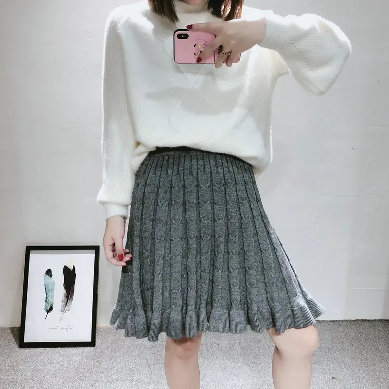 High Waist Women Shorts Skirt 2019 Autumn And Winter New Wooden Ear Bottoming Wild Knit Skirt Famale Solid A-line Skirt