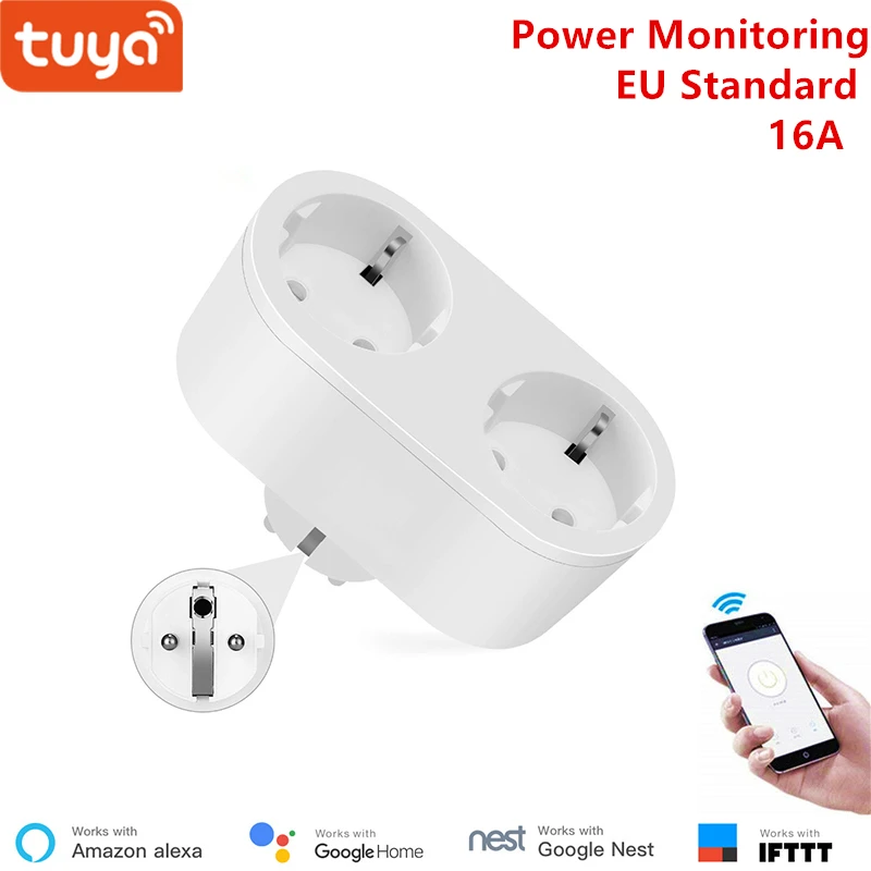 Alexa compatible 2 in 1 WiFi Socket 16A EU standard Power monitoring Tuya app remote control smart outlet work with google home