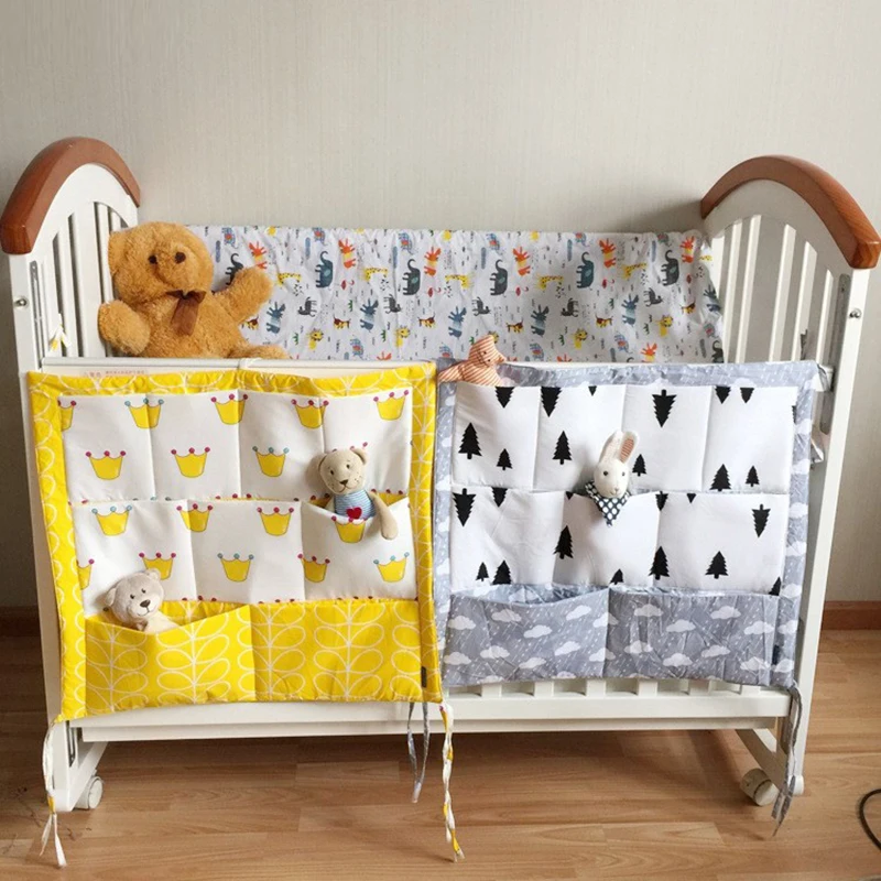 50*60cmBed Hanging Storage Bag Baby Cot Bed Brand Baby Cotton Crib Organizer Toy Diaper Pocket for Crib Bedding Set