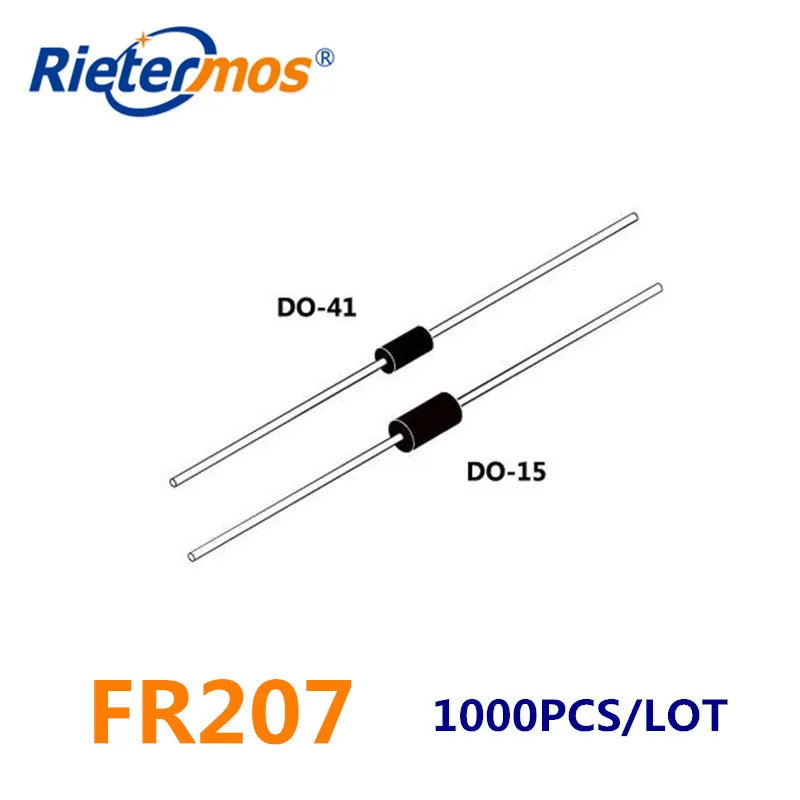 1000 قطعة FR207 2A 1000 V DO-15 عالية الجودة