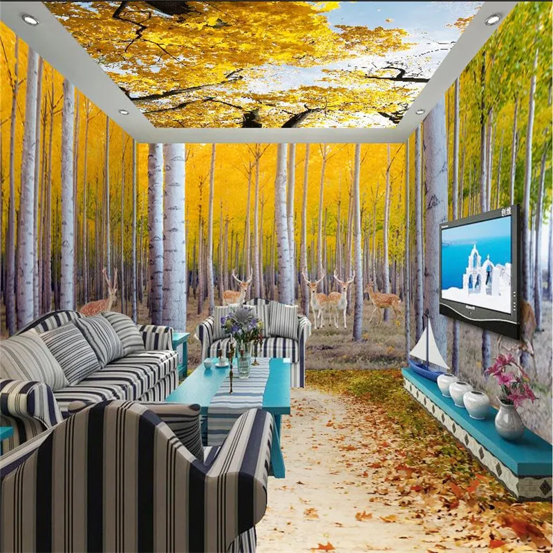 beibehang 3D Wallpaper Yellow Maple Leaf Smallpox Clouds Overall Room Background Modern Art Mural for Painting Home Decor