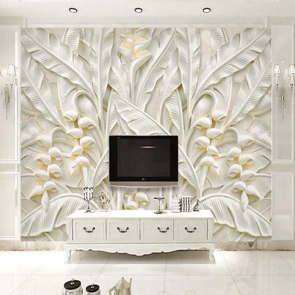 

European Embossed Flower Leaf 3D Mural Photo Wallpaper for Living Room Home Wall Decor papel pintado 3d with Pictures