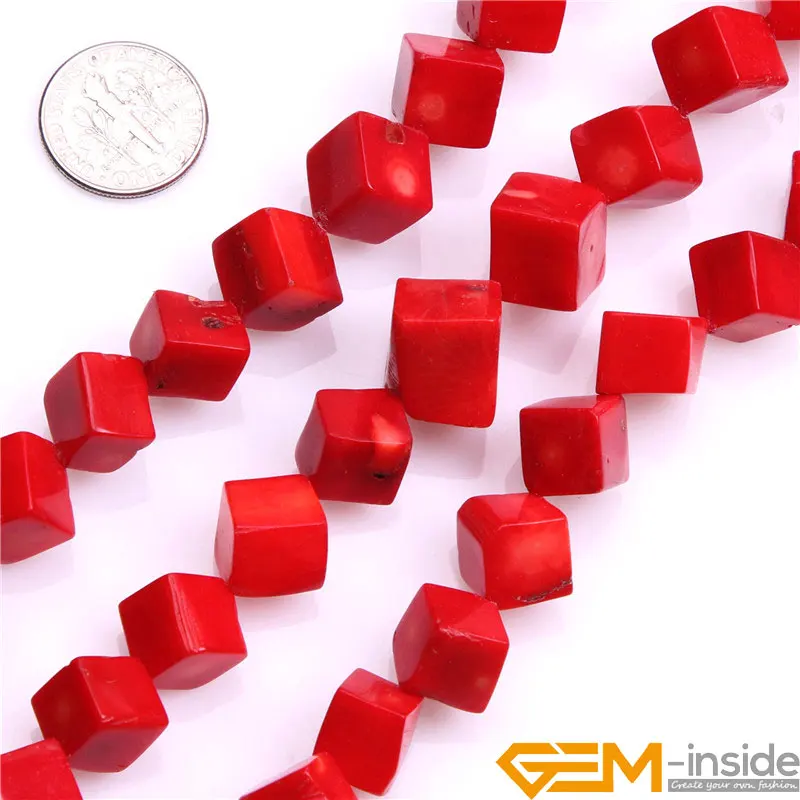 Cubic Red Coral Beads For Jewelry Making Strand 15\