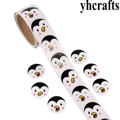 

1 Roll(100PCS)/LOT penguin paper stickers Girls birthday gifts Kids diy toys Kindergarten activity items Decorative items Favor