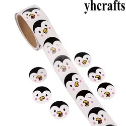 Pegatinas de papel de pingüino para niñas, regalos de cumpleaños para niños, Juguetes diy, artículos de actividades de guardería, artículos decorativos, Favor, 1 rollo (100 Uds.)/lote