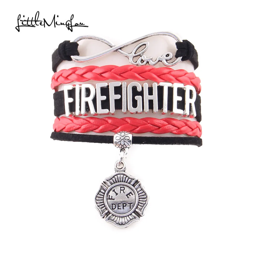 Little Minglou Infinity love firefighter,fire dept,fire wife mom daughter bracelet men bracelets & bangles for women jewelry