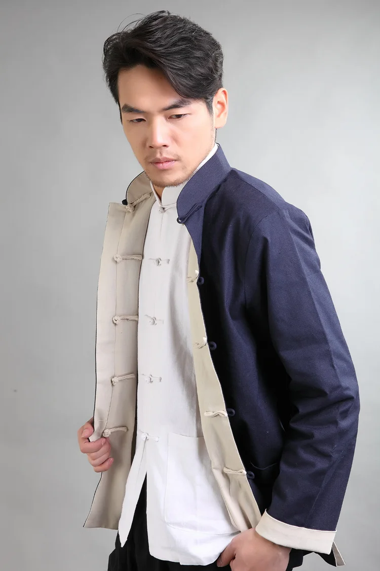 Black Red Vintage Chinese Two-Face Coat Men Cotton Linen Reversible Kung Fu Jacket Size S M L XL XXL XXXL hombre chaqueta Mim22G