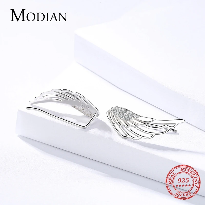 Modianจริง 100% 925 เงินสเตอร์ลิงปีกClear Zirconต่างหูแฟชั่นผู้หญิงเสน่ห์Tinyเงินสเตอร์ลิงเครื่องประดับ