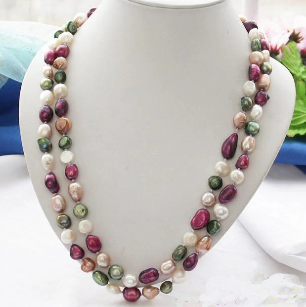 

AA 9-10MM Multicolor Baroque Shaper Genuine Freshwater Pearl Necklace Earring Fashion Jewelry Wholesale Free Shipping