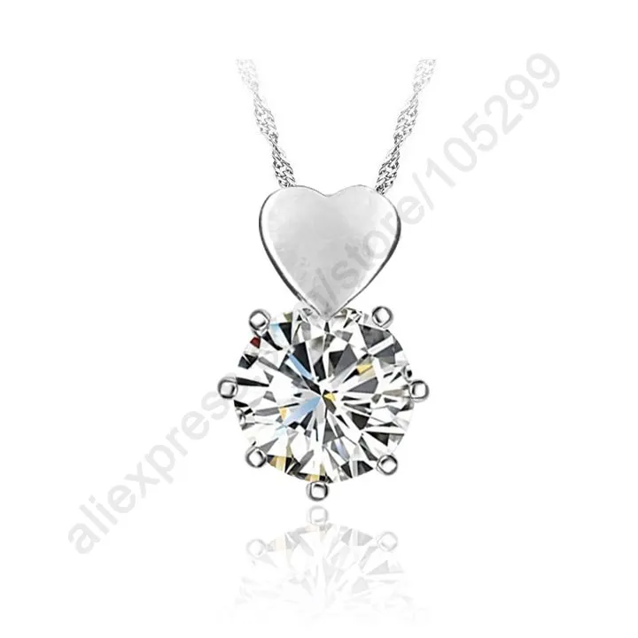 Stock Fine Jewelry 925 Sterling Silver  Cubic Zirconia Crystal Heart Pendant Woman CZ Stone Necklace With 18