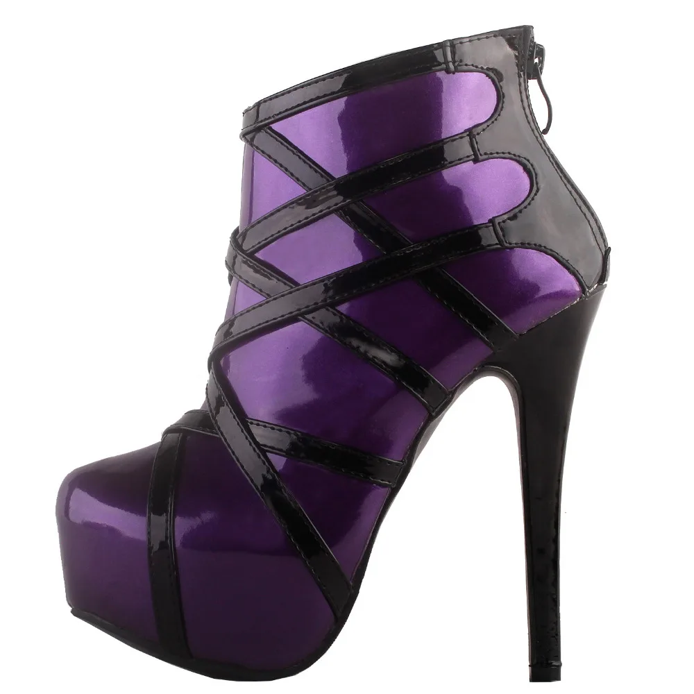 LF80858 Tonen Verhaal Punk Rood Zwart Strappy Platform Stiletto Enkel Bootie Laarzen