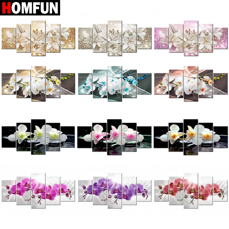 HOMFUN 5pcs Full Square/Round Drill 5D DIY Diamond Painting 