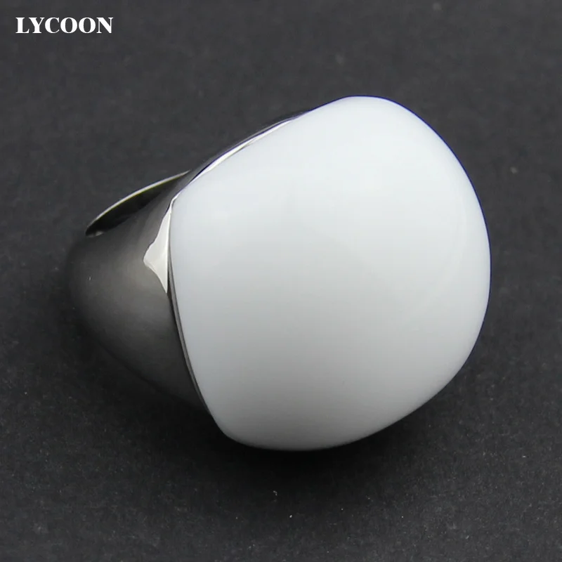 LYCOON Fashion woman opal jewelry Ring High quality 316L Stainless steel with big white ball shape stone rings for lady or girls