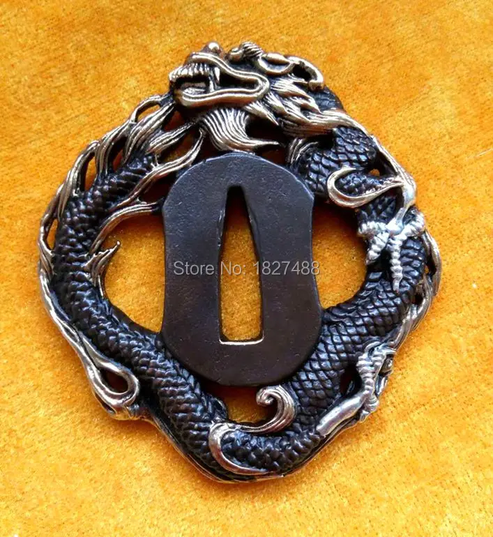 Imagem -02 - Quallty Espada Acessório Cobre Guarda Mão Tsuba para Espada Japonesa Samurai Katana ou Wakizashi com Design de Dragão Dourado Alta